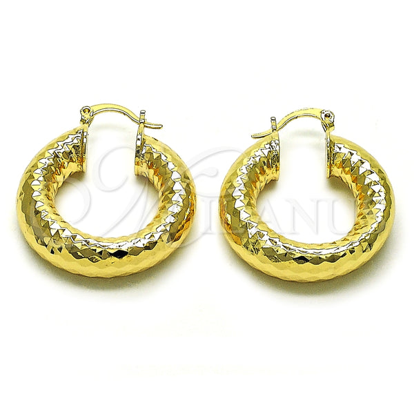 Oro Laminado Medium Hoop, Gold Filled Style Hollow Design, Diamond Cutting Finish, Golden Finish, 02.163.0317.30