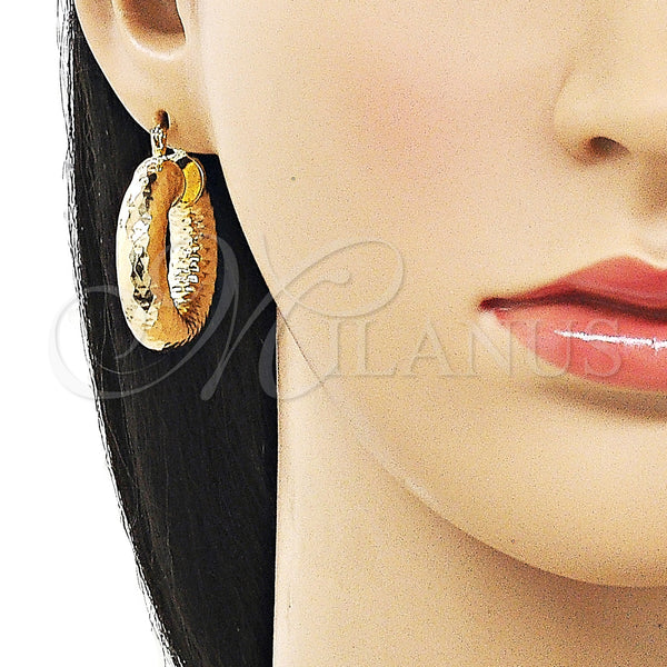 Gold Filled Hoop Earrings — Medium Hoop Hollow Design Diamond Cutting 02. — alternate product view — SKU 159839 | Oro Laminado aretes de aro — Medium Hoop Hollow diseño Diamond Cutting 02. — SKU 159839