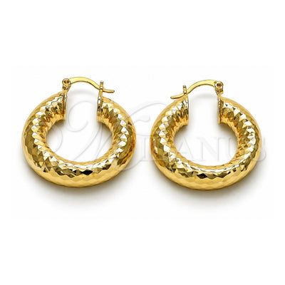 Oro Laminado Medium Hoop, Gold Filled Style Hollow Design, Diamond Cutting Finish, Golden Finish, 02.163.0317.30