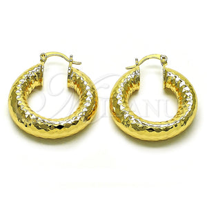 Gold Filled Hoop Earrings — Medium Hoop Hollow Design Diamond Cutting 02. — main product view — SKU 159839 | Oro Laminado aretes de aro — Medium Hoop Hollow diseño Diamond Cutting 02. — SKU 159839