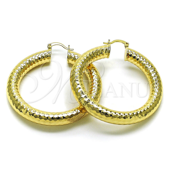 Oro Laminado Large Hoop, Gold Filled Style Hollow Design, Diamond Cutting Finish, Golden Finish, 02.163.0317.50