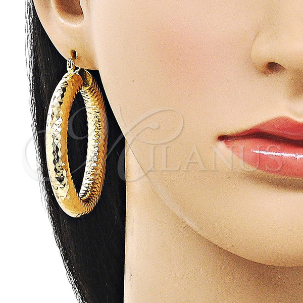 Gold Filled Hoop Earrings — Large Hoop Hollow Design Diamond Cutting 02. — alternate product view — SKU 159840 | Oro Laminado aretes de aro — Large Hoop Hollow diseño Diamond Cutting 02. — SKU 159840