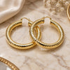 Oro Laminado Large Hoop, Gold Filled Style Hollow Design, Diamond Cutting Finish, Golden Finish, 02.163.0317.50