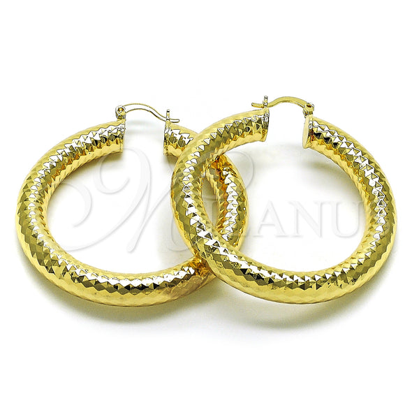 Gold Filled Hoop Earrings — Large Hoop Hollow Design Diamond Cutting 02. — main product view — SKU 159840 | Oro Laminado aretes de aro — Large Hoop Hollow diseño Diamond Cutting 02. — SKU 159840