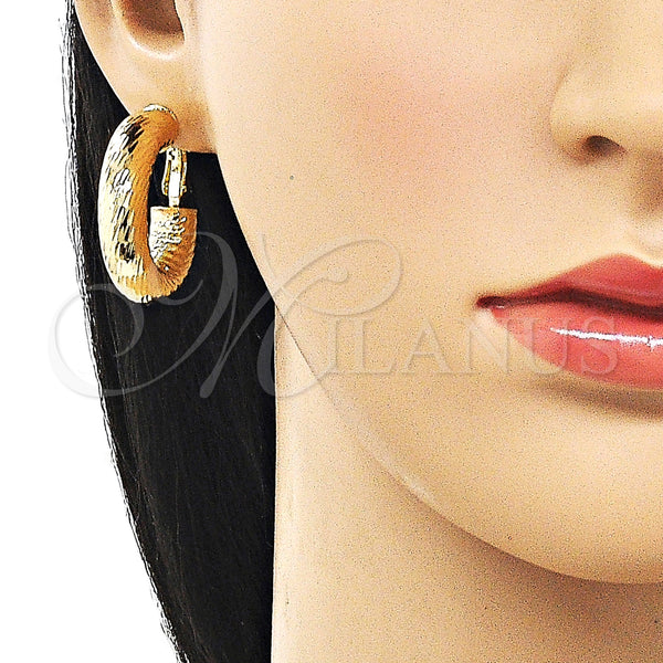 Gold Filled Hoop Earrings — Medium Hoop Hollow Design Diamond Cutting 02. — alternate product view — SKU 159841 | Oro Laminado aretes de aro — Medium Hoop Hollow diseño Diamond Cutting 02. — SKU 159841