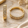 Oro Laminado Huggie Hoop, Gold Filled Style with White Cubic Zirconia and White Micro Pave, Polished, Golden Finish, 02.210.0056.3.30