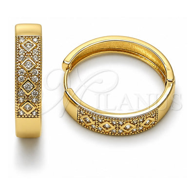 Oro Laminado Huggie Hoop, Gold Filled Style with White Cubic Zirconia and White Micro Pave, Polished, Golden Finish, 02.210.0056.3.30