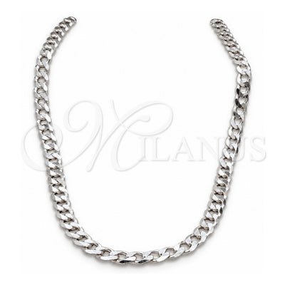 Sterling Silver Basic Necklace, Curb Design, Polished, Silver Finish, 04.433.0002.24 (200 Gauge, 08 MM Thickness, 24 Inches Length)