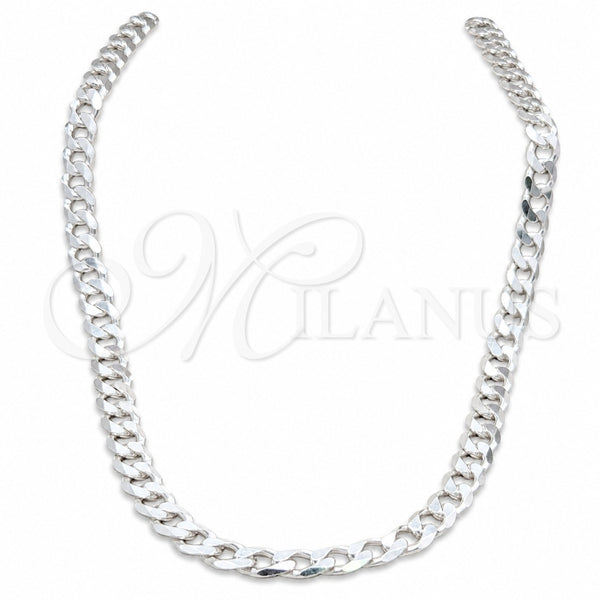Sterling Silver Basic Necklace, Curb Design, Polished, Silver Finish, 04.433.0002.24 (200 Gauge, 08 MM Thickness, 24 Inches Length)