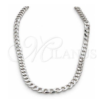 Sterling Silver Basic Necklace, Curb Design, Polished, Silver Finish, 04.433.0002.1.24 (200 Gauge, 08 MM Thickness, 24 Inches Length)