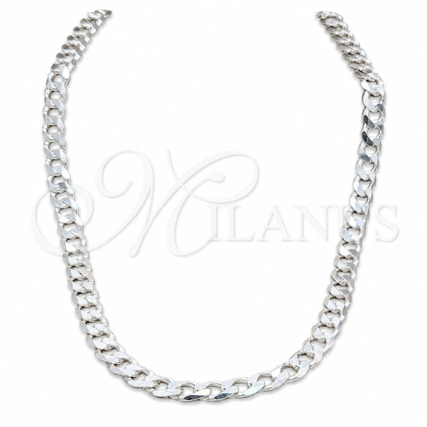 Sterling Silver Basic Necklace, Curb Design, Polished, Silver Finish, 04.433.0002.1.24 (200 Gauge, 08 MM Thickness, 24 Inches Length)