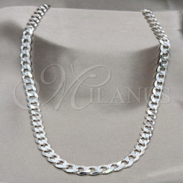 Sterling Silver Basic Necklace, Curb Design, Polished, Silver Finish, 04.433.0002.1.24 (200 Gauge, 08 MM Thickness, 24 Inches Length)