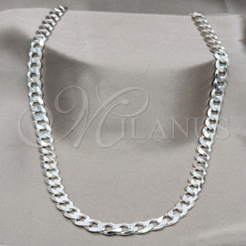Sterling Silver Basic Necklace, Curb Design, Polished, Silver Finish, 04.433.0002.1.24 (200 Gauge, 08 MM Thickness, 24 Inches Length)