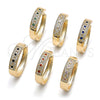 Oro Laminado Huggie Hoop, Gold Filled Style with Green Cubic Zirconia and White Micro Pave, Polished, Golden Finish, 02.210.0056.5.30