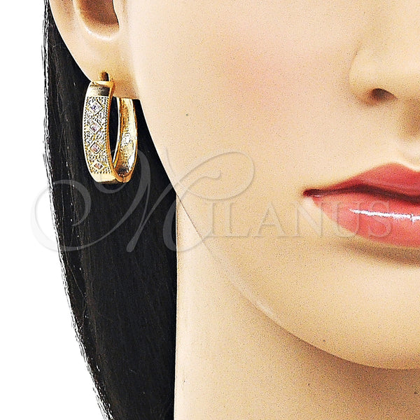 Gold Filled Hoop Earrings — Huggie Hoop with Pink Cubic Zirconia and White — alternate product view — SKU 159857 | Oro Laminado aretes de aro — Huggie Hoop with Pink Cubic Zirconia and blanco — SKU 159857
