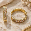 Oro Laminado Huggie Hoop, Gold Filled Style with Pink Cubic Zirconia and White Micro Pave, Polished, Golden Finish, 02.210.0056.16.30