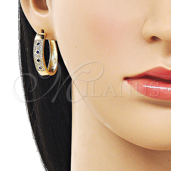 Gold Filled Hoop Earrings — Huggie Hoop with Sapphire Blue Cubic Zirconia and — alternate product view — SKU 159858 | Oro Laminado aretes de aro — Huggie Hoop with Sapphire Blue Cubic Zirconia and — SKU 159858