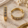 Oro Laminado Huggie Hoop, Gold Filled Style with Sapphire Blue Cubic Zirconia and White Micro Pave, Polished, Golden Finish, 02.210.0056.13.30