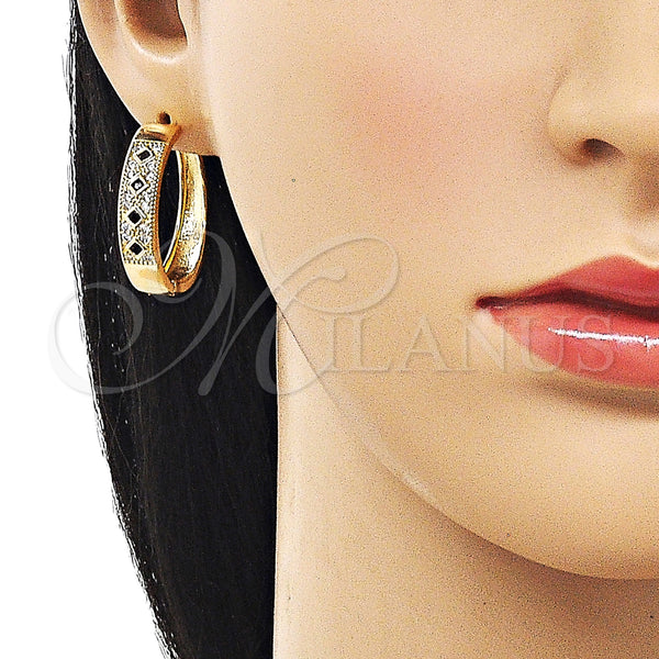 Gold Filled Hoop Earrings — Huggie Hoop with Black Cubic Zirconia and White — alternate product view — SKU 159859 | Oro Laminado aretes de aro — Huggie Hoop with negro Cubic Zirconia and blanco — SKU 159859