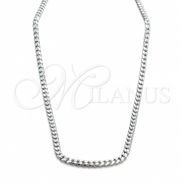 Sterling Silver Basic Necklace, Curb Design, Polished, Silver Finish, 04.433.0005.24 (150 Gauge, Thickness, 24 Inches Length)