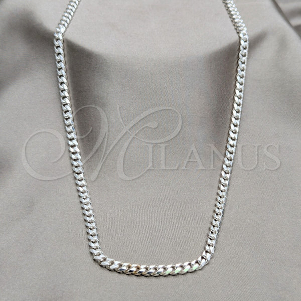 Sterling Silver Basic Necklace, Curb Design, Polished, Silver Finish, 04.433.0005.24 (150 Gauge, Thickness, 24 Inches Length)