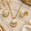 Oro Laminado Earring and Pendant Adult Set, Gold Filled Style Ball and Rolo Design, with Ivory Pearl, Polished, Golden Finish, 10.156.0529
