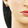 Oro Laminado Stud Earring, Gold Filled Style Cherry Design, Red Enamel Finish, Golden Finish, 02.156.0708