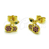 Oro Laminado Stud Earring, Gold Filled Style Cherry Design, with Ruby and Green Micro Pave, Polished, Golden Finish, 02.344.0165