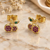 Oro Laminado Stud Earring, Gold Filled Style Cherry Design, with Ruby and Green Micro Pave, Polished, Golden Finish, 02.344.0165