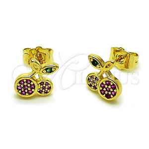 Gold Filled Ring — Stud Earring Cherry Design with Ruby and Green — main product view — SKU 159880 | Oro Laminado anillo — Stud Earring Cherry diseño with Ruby and Green — SKU 159880
