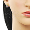 Oro Laminado Stud Earring, Gold Filled Style Cherry Design, with Ruby and Green Micro Pave, Polished, Golden Finish, 02.344.0166