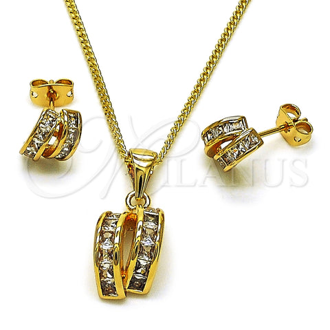 Oro Laminado Earring and Pendant Adult Set, Gold Filled Style with White Cubic Zirconia, Polished, Golden Finish, 10.342.0221