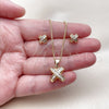 Oro Laminado Earring and Pendant Adult Set, Gold Filled Style Baguette and Love Knot Design, with White Cubic Zirconia, Polished, Golden Finish, 10.342.0223
