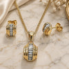 Oro Laminado Earring and Pendant Adult Set, Gold Filled Style Baguette Design, with White Cubic Zirconia, Polished, Golden Finish, 10.342.0225