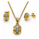 Oro Laminado Earring and Pendant Adult Set, Gold Filled Style Baguette Design, with White Cubic Zirconia, Polished, Golden Finish, 10.342.0225