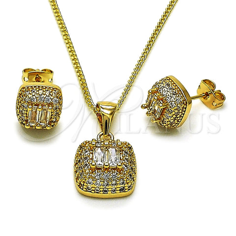 Oro Laminado Earring and Pendant Adult Set, Gold Filled Style Baguette Design, with White Cubic Zirconia, Polished, Golden Finish, 10.342.0228