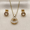 Oro Laminado Earring and Pendant Adult Set, Gold Filled Style Baguette Design, with White Cubic Zirconia and White Micro Pave, Polished, Golden Finish, 10.342.0229
