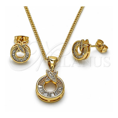 Oro Laminado Earring and Pendant Adult Set, Gold Filled Style Baguette Design, with White Cubic Zirconia and White Micro Pave, Polished, Golden Finish, 10.342.0229