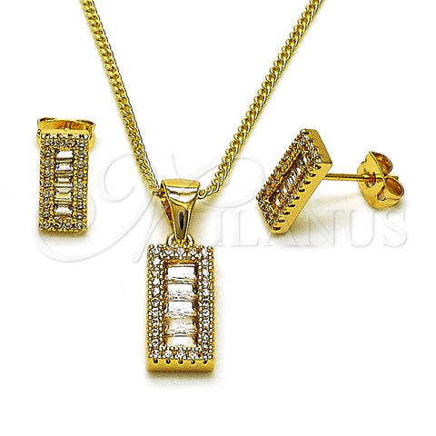 Oro Laminado Earring and Pendant Adult Set, Gold Filled Style Baguette Design, with White Cubic Zirconia and White Micro Pave, Polished, Golden Finish, 10.342.0230