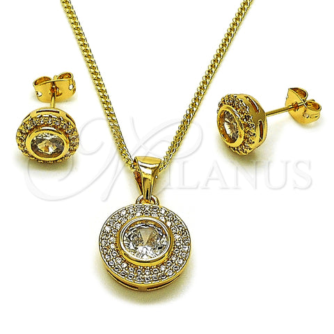 Oro Laminado Earring and Pendant Adult Set, Gold Filled Style Cluster Design, with White Cubic Zirconia and White Micro Pave, Polished, Golden Finish, 10.342.0234
