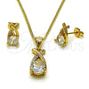 Oro Laminado Earring and Pendant Adult Set, Gold Filled Style Teardrop Design, with White Cubic Zirconia and White Micro Pave, Polished, Golden Finish, 10.342.0235
