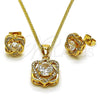 Oro Laminado Earring and Pendant Adult Set, Gold Filled Style Love Knot Design, with White Cubic Zirconia and White Micro Pave, Polished, Golden Finish, 10.342.0237