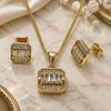 Oro Laminado Earring and Pendant Adult Set, Gold Filled Style Baguette Design, with White Cubic Zirconia, Polished, Golden Finish, 10.342.0238