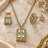 Oro Laminado Earring and Pendant Adult Set, Gold Filled Style Baguette Design, with White Cubic Zirconia and White Micro Pave, Polished, Golden Finish, 10.342.0239