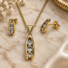 Oro Laminado Earring and Pendant Adult Set, Gold Filled Style Horseshoe Design, with White Cubic Zirconia, Polished, Golden Finish, 10.342.0241
