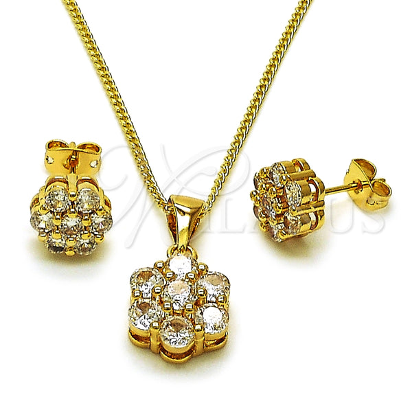 Oro Laminado Earring and Pendant Adult Set, Gold Filled Style Cluster Design, with White Cubic Zirconia, Polished, Golden Finish, 10.342.0250