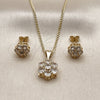 Oro Laminado Earring and Pendant Adult Set, Gold Filled Style Cluster Design, with White Cubic Zirconia, Polished, Golden Finish, 10.342.0250