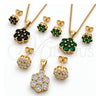 Oro Laminado Earring and Pendant Adult Set, Gold Filled Style Flower and Cluster Design, with White Cubic Zirconia, Polished, Golden Finish, 10.342.0250