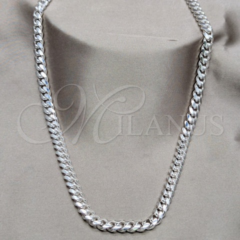 Sterling Silver Basic Necklace, Miami Cuban and Curb Design, Polished, Silver Finish, 04.433.0008.26
