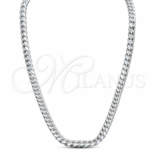 Sterling Silver Basic Necklace, Miami Cuban and Curb Design, Polished, Silver Finish, 04.433.0008.26 (200 Gauge, 07 MM Thickness, 26 Inches Length)